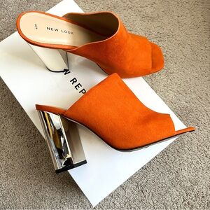 ASOS New Look Orange and Silver Heeled Mules
